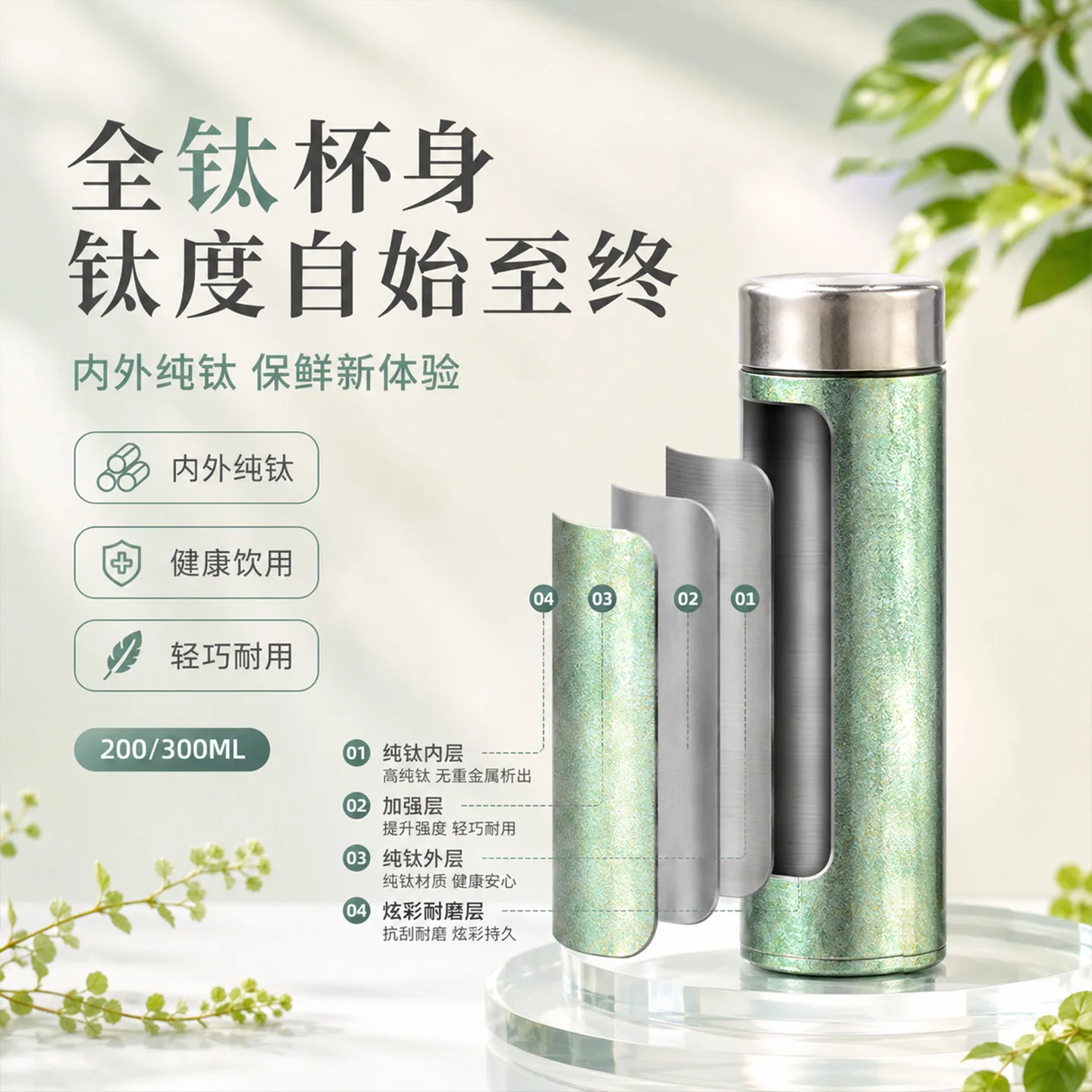 Pure Titanium Water Bottle HC-TI-054 image 2