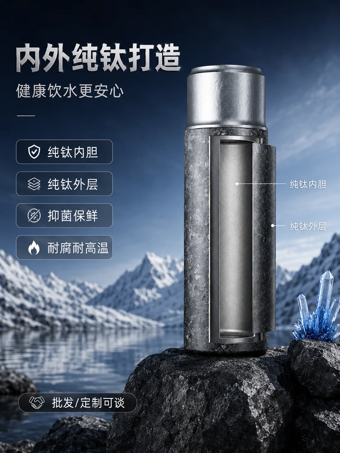 Pure Titanium Water Bottle HC-TI-100 image 4